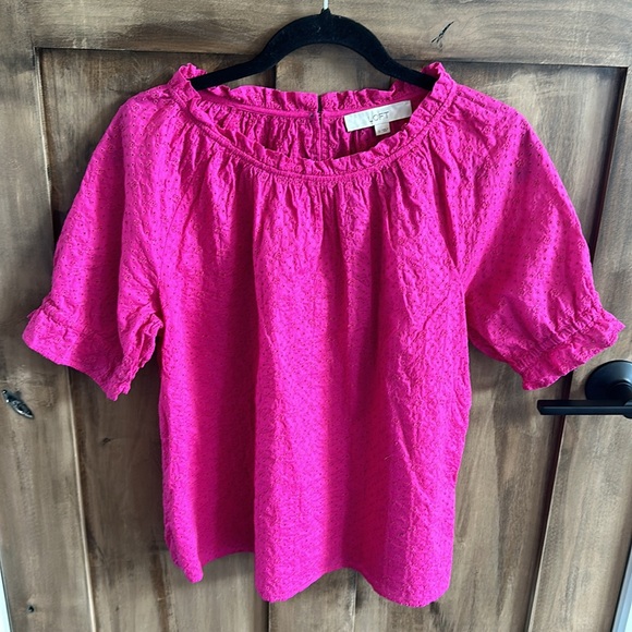 Loft Fuchsia Pink Eyelet Ruffle Top - Picture 5 of 12